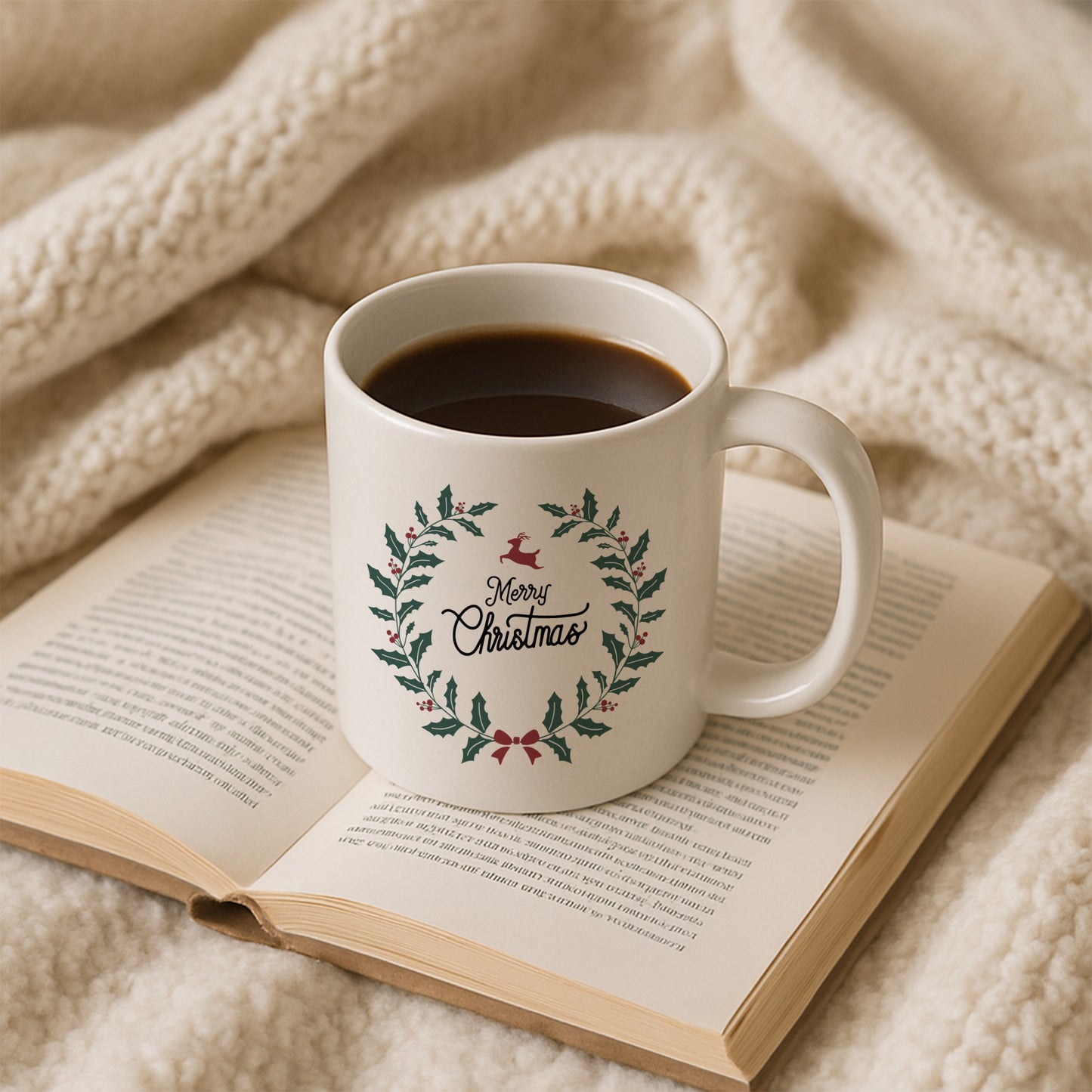 Minimal Çelenk ve Geyik Temalı Hediyelik Baskılı Kupa