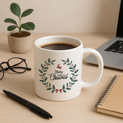 Minimal Çelenk ve Geyik Temalı Hediyelik Baskılı Kupa