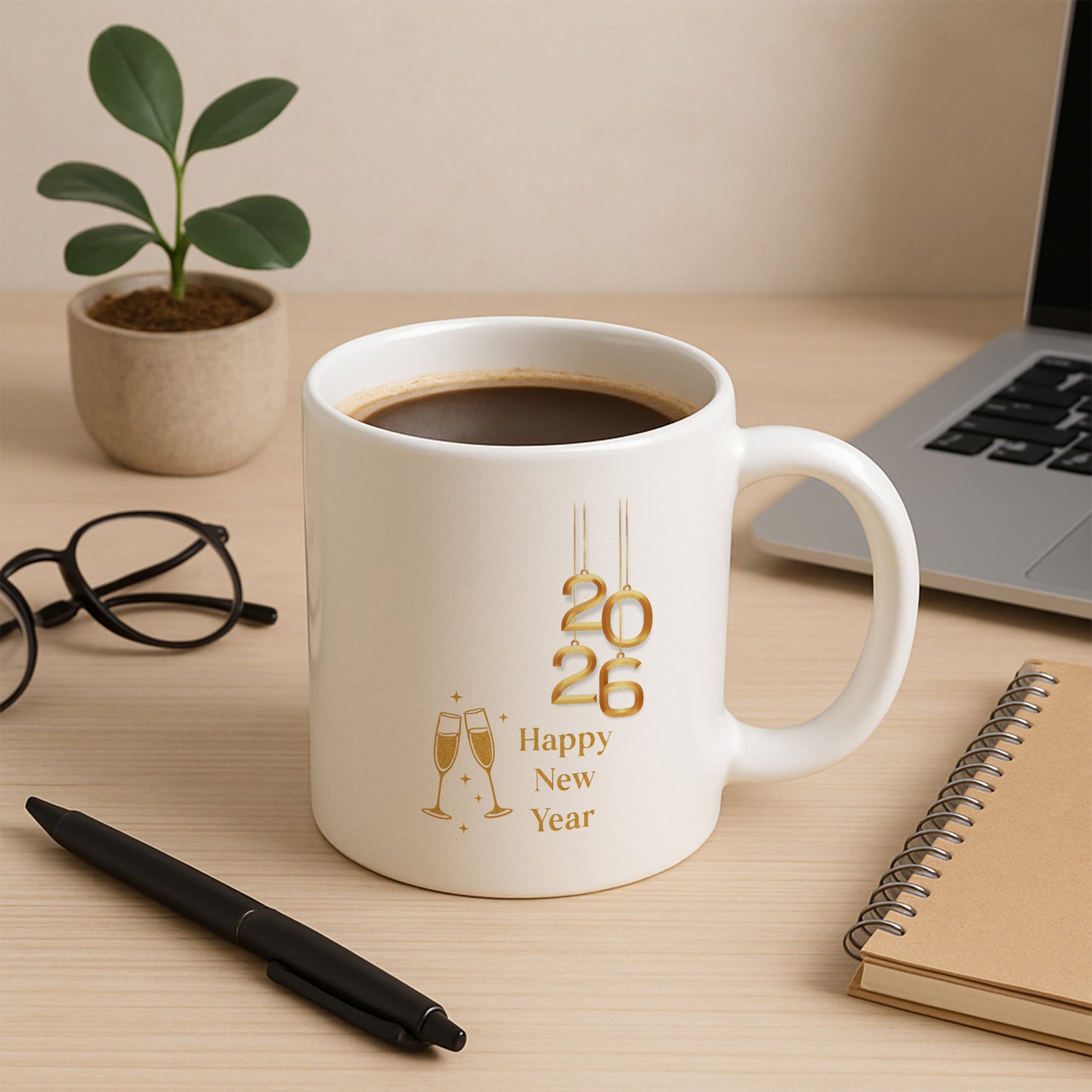 Altın 2026 Happy New Year Temalı Hediyelik Baskılı Kupa