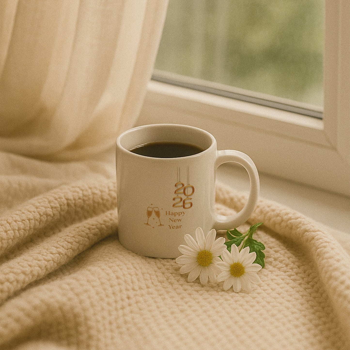Altın 2026 Happy New Year Temalı Hediyelik Baskılı Kupa