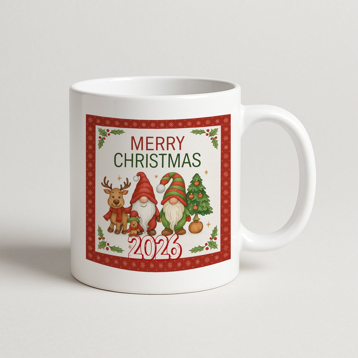 Sevimli Yılbaşı Cüceleri Merry Christmas 2026 Hediyelik Baskılı Kupa