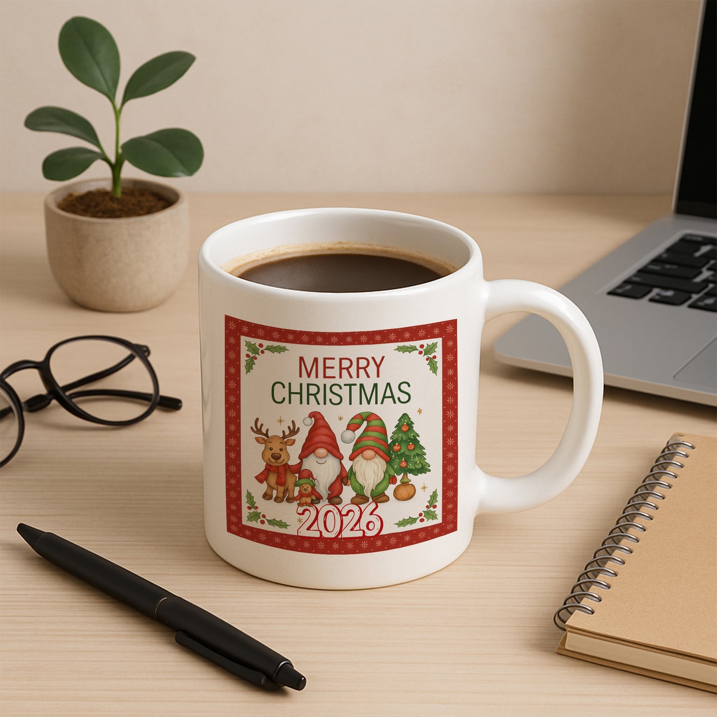 Sevimli Yılbaşı Cüceleri Merry Christmas 2026 Hediyelik Baskılı Kupa