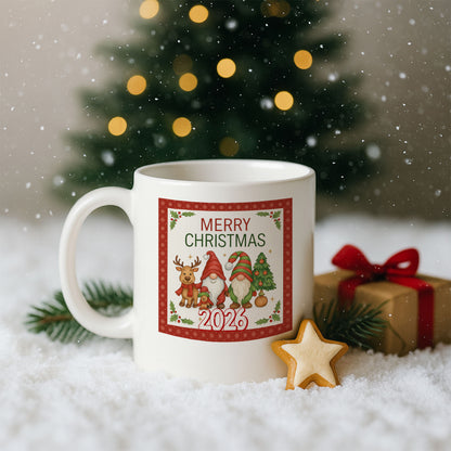 Sevimli Yılbaşı Cüceleri Merry Christmas 2026 Hediyelik Baskılı Kupa