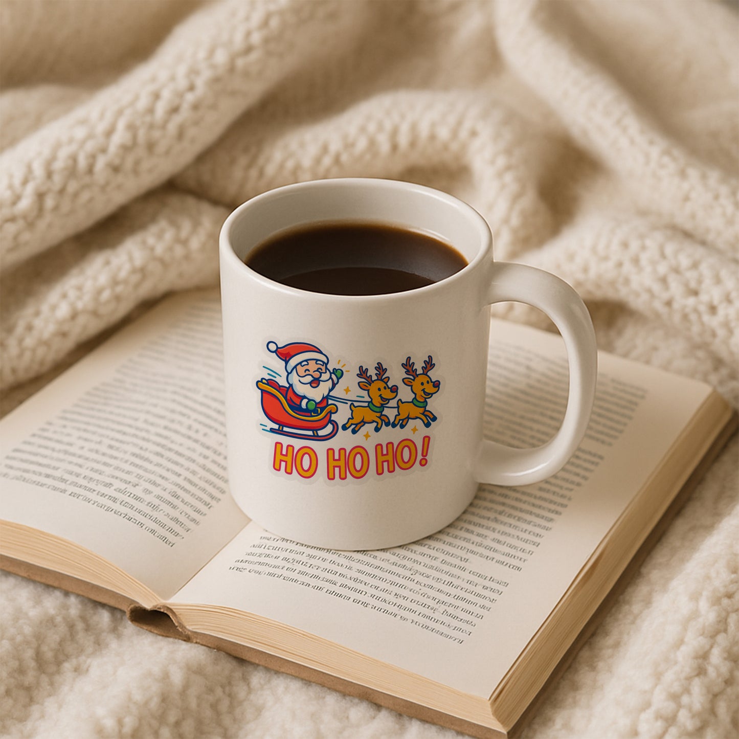 Ho Ho Ho Noel Baba ve Geyik Temalı Hediyelik Baskılı Kupa