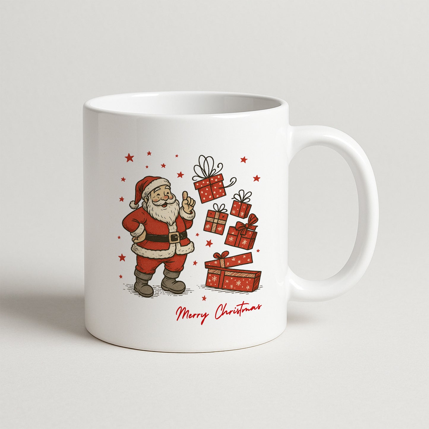 Retro Noel Baba Merry Christmas Temalı Hediyelik Baskılı Kupa