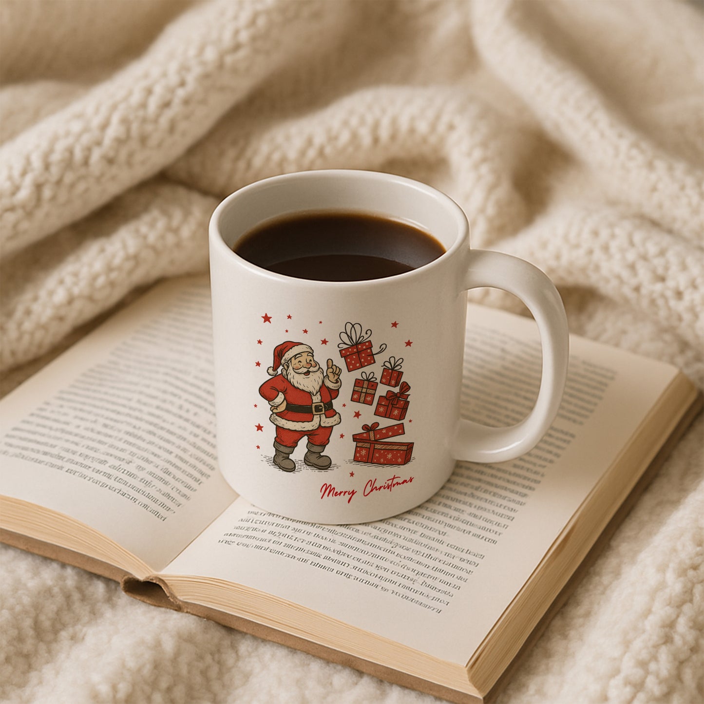 Retro Noel Baba Merry Christmas Temalı Hediyelik Baskılı Kupa