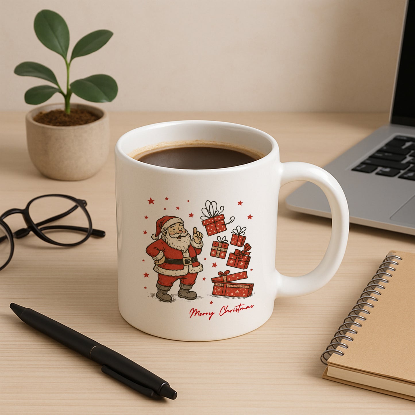 Retro Noel Baba Merry Christmas Temalı Hediyelik Baskılı Kupa