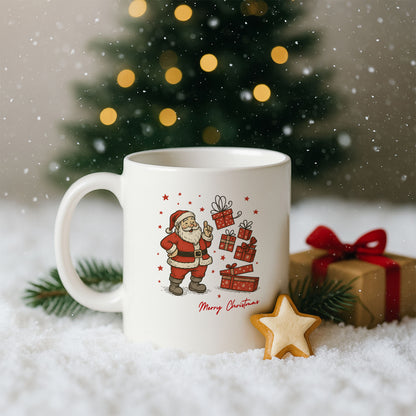 Retro Noel Baba Merry Christmas Temalı Hediyelik Baskılı Kupa