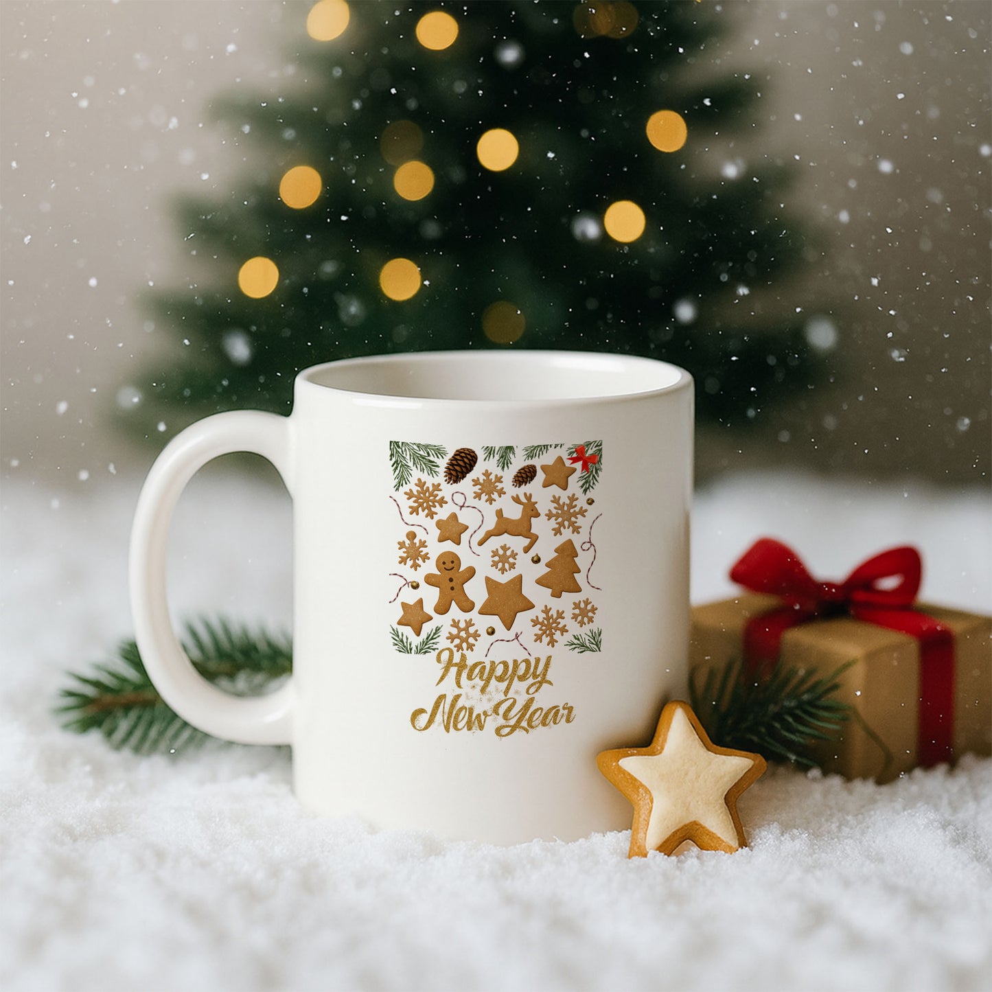 Zencefilli Kurabiye Happy New Year Temalı Hediyelik Baskılı Kupa