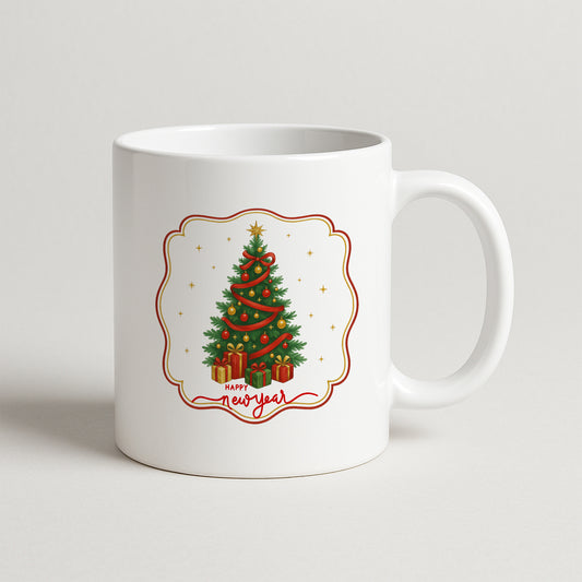 Çam Ağacı Happy New Year Temalı Yılbaşı Baskılı Kupa