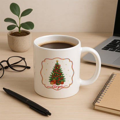 Çam Ağacı Happy New Year Temalı Yılbaşı Baskılı Kupa