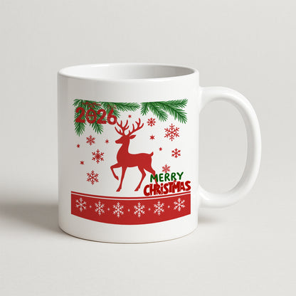 Kırmızı Geyik 2026 Merry Christmas Yılbaşı Baskılı Kupa