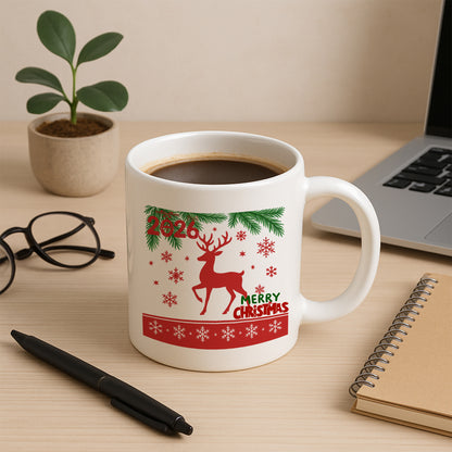 Kırmızı Geyik 2026 Merry Christmas Yılbaşı Baskılı Kupa