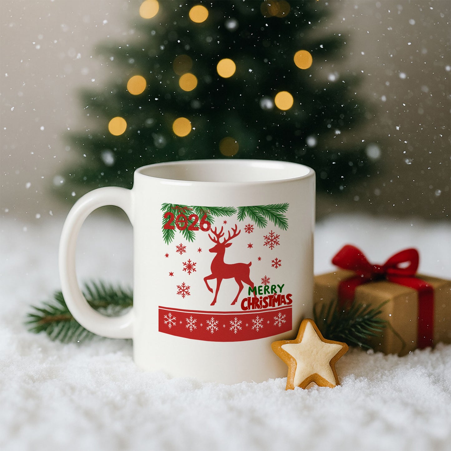 Kırmızı Geyik 2026 Merry Christmas Yılbaşı Baskılı Kupa