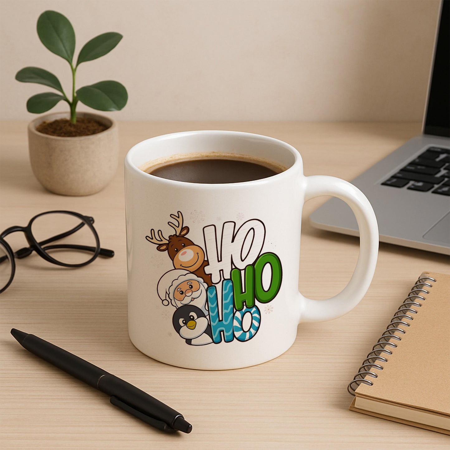 Ho Ho Ho Sevimli Yılbaşı Karakterleri Baskılı Kupa