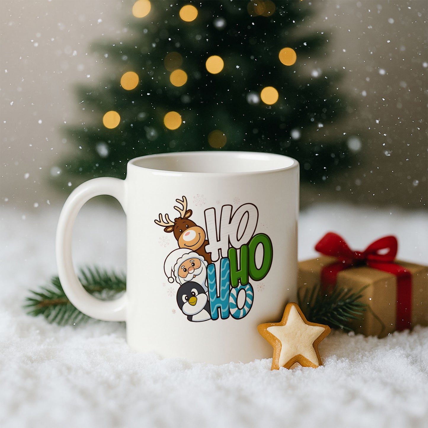 Ho Ho Ho Sevimli Yılbaşı Karakterleri Baskılı Kupa