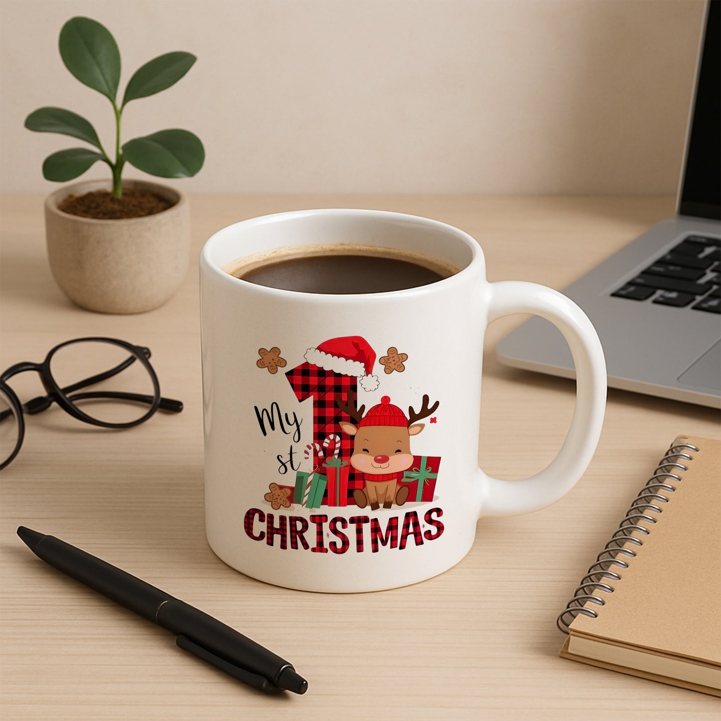 İlk Yılbaşı Temalı Geyik Tasarımlı Baskılı Hediyelik Kupa