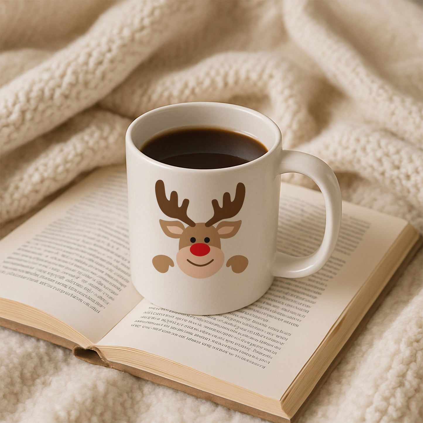 Minimal Geyik Yüzü Tasarımlı Yılbaşı Baskılı Kupa