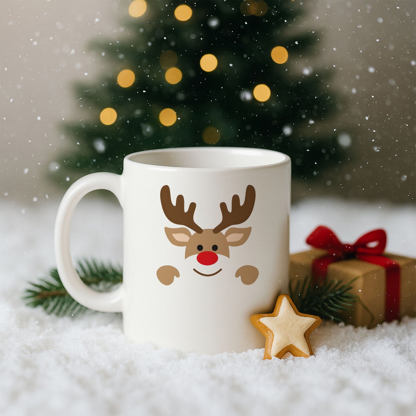 Minimal Geyik Figürlü Yılbaşı Baskılı Kupa