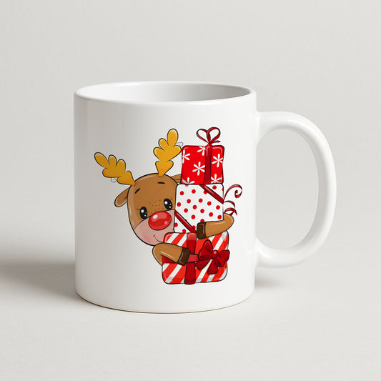 Hediye Kutulu Geyik Figürlü Yılbaşı Baskılı Kupa