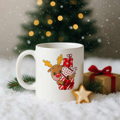 Hediye Kutulu Geyik Figürlü Yılbaşı Baskılı Kupa