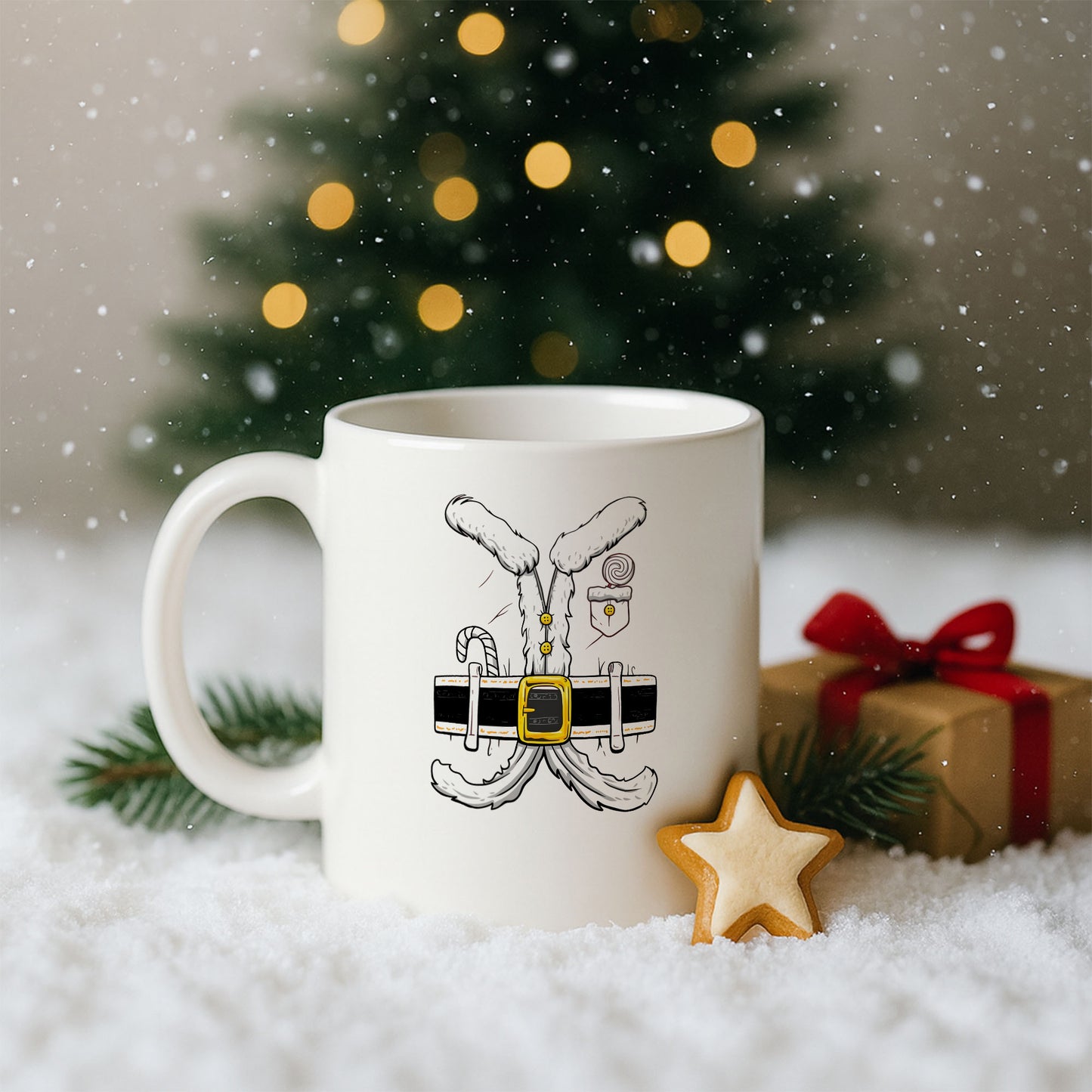 Noel Esintili Kürklü Kıyafet Detaylı Yılbaşı Baskılı Kupa