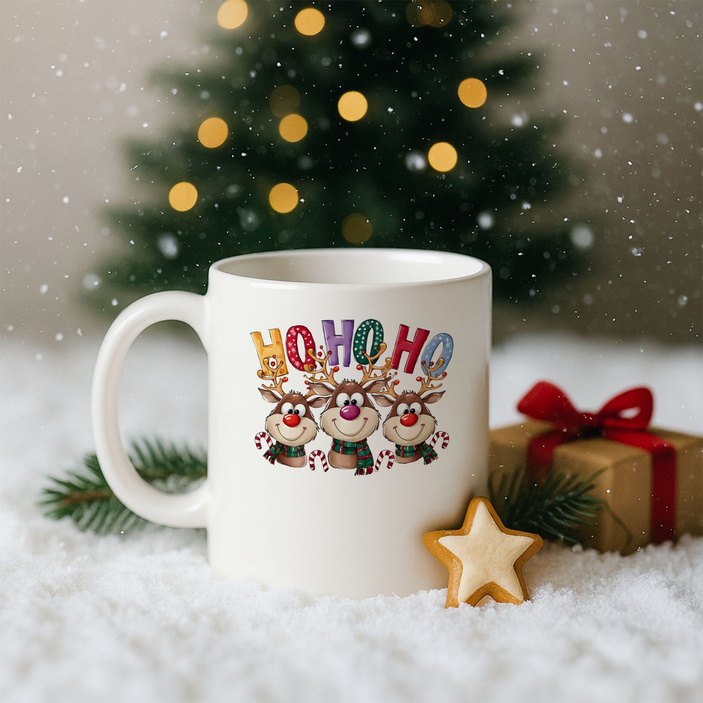 Ho Ho Ho Yazılı Geyik Figürlü Yılbaşı Kupası