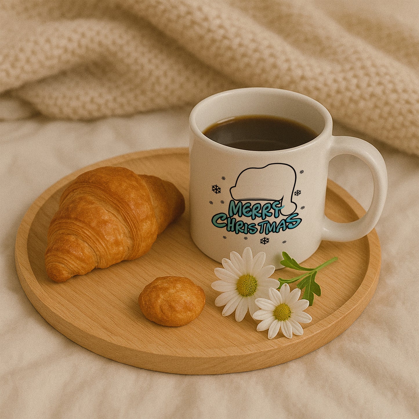 Mavi Yazılı Merry Christmas Yılbaşı Kupası