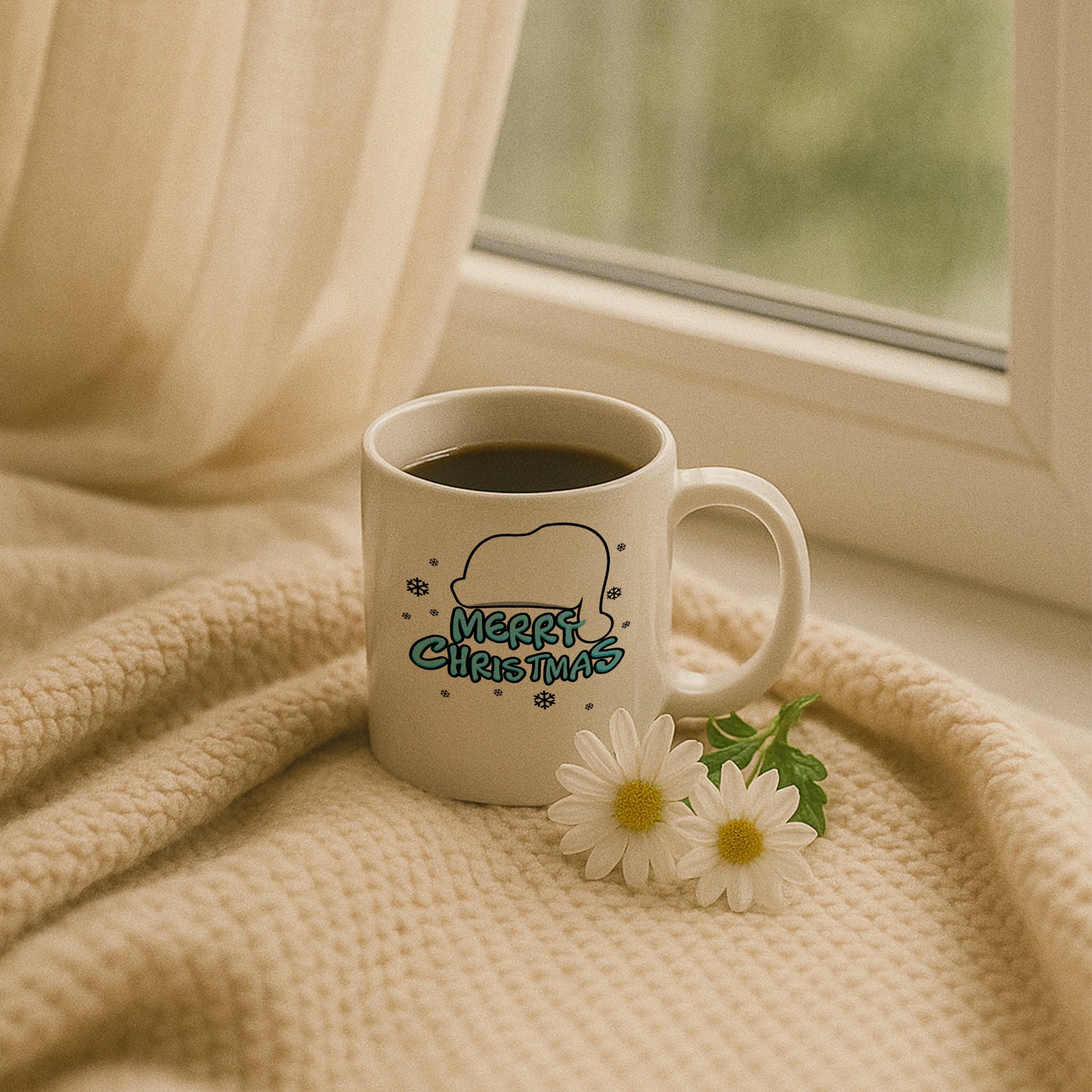 Mavi Yazılı Merry Christmas Yılbaşı Kupası