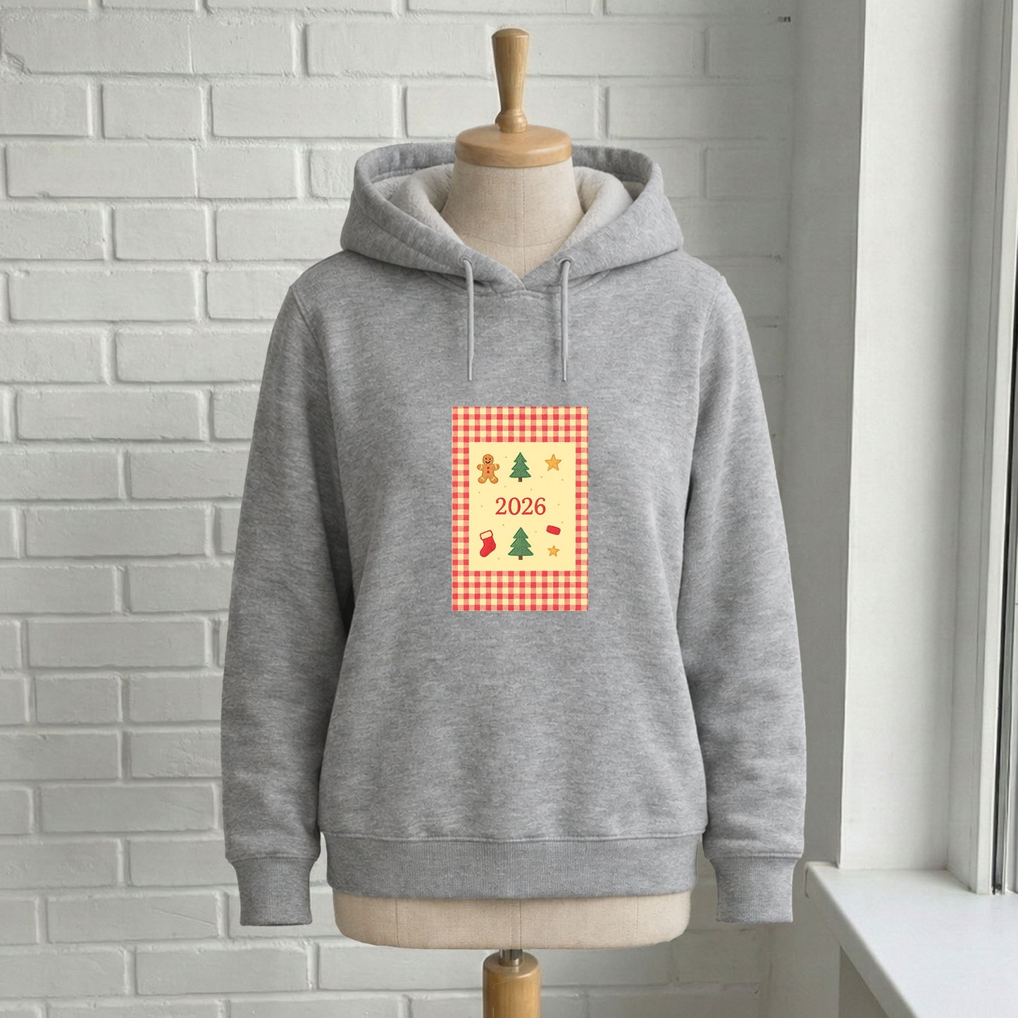 2026 Gingham Yılbaşı Desenli Yetişkin Sweatshirt