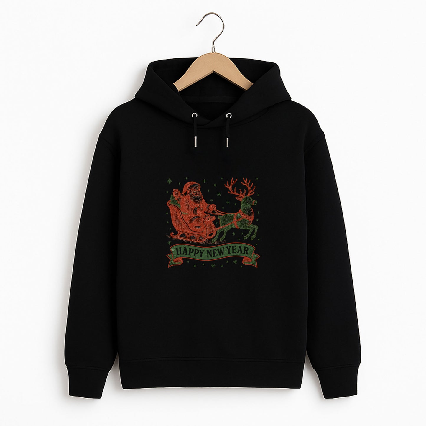 Vintage Noel Baba Kızaklı Yılbaşı Desenli Yetişkin Sweatshirt