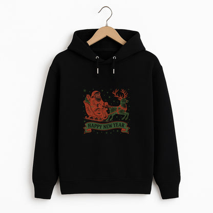 Vintage Noel Baba Kızaklı Yılbaşı Desenli Yetişkin Sweatshirt