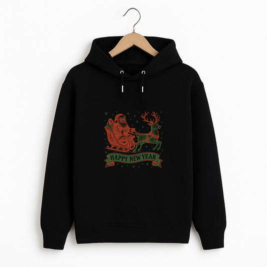 Vintage Noel Baba Kızaklı Yılbaşı Desenli Yetişkin Sweatshirt