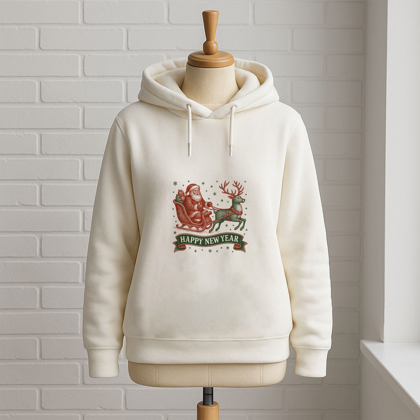 Vintage Noel Baba Kızaklı Yılbaşı Desenli Yetişkin Sweatshirt