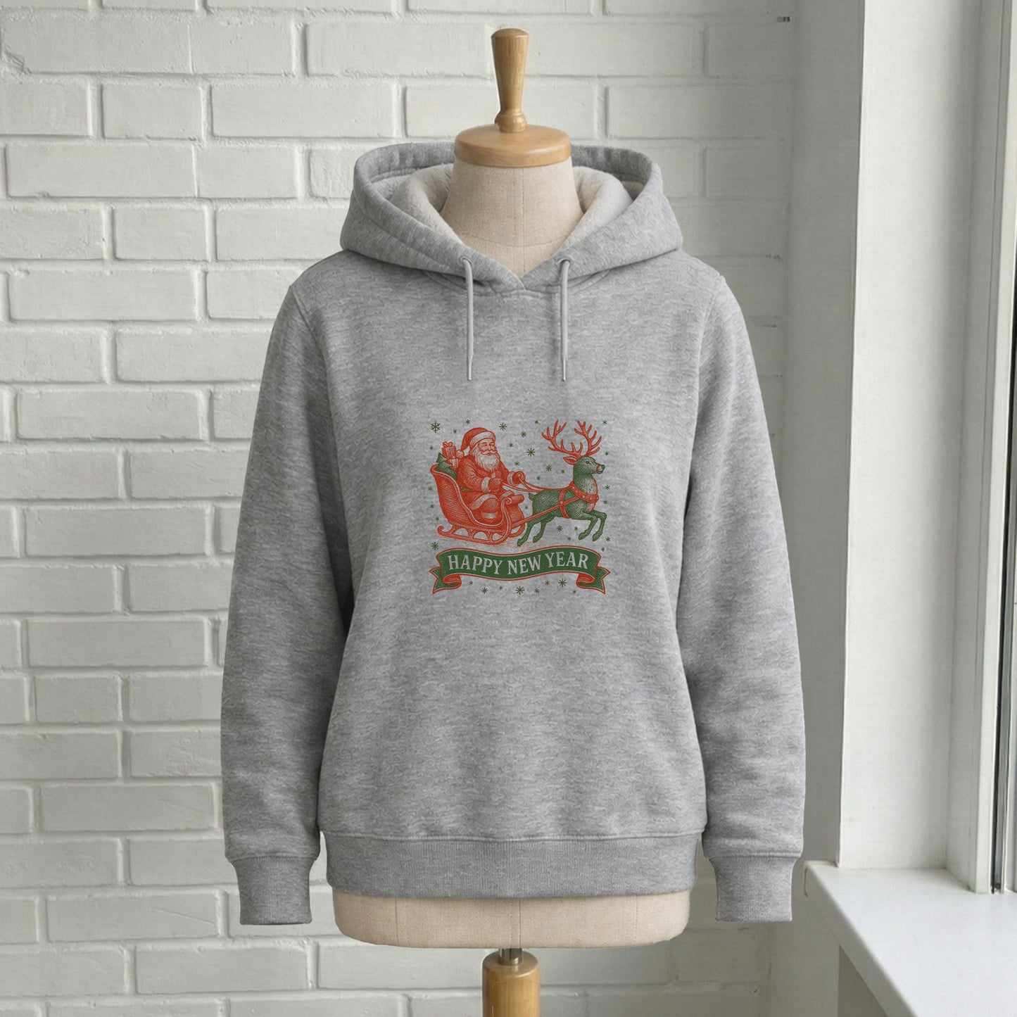 Vintage Noel Baba Kızaklı Yılbaşı Desenli Yetişkin Sweatshirt