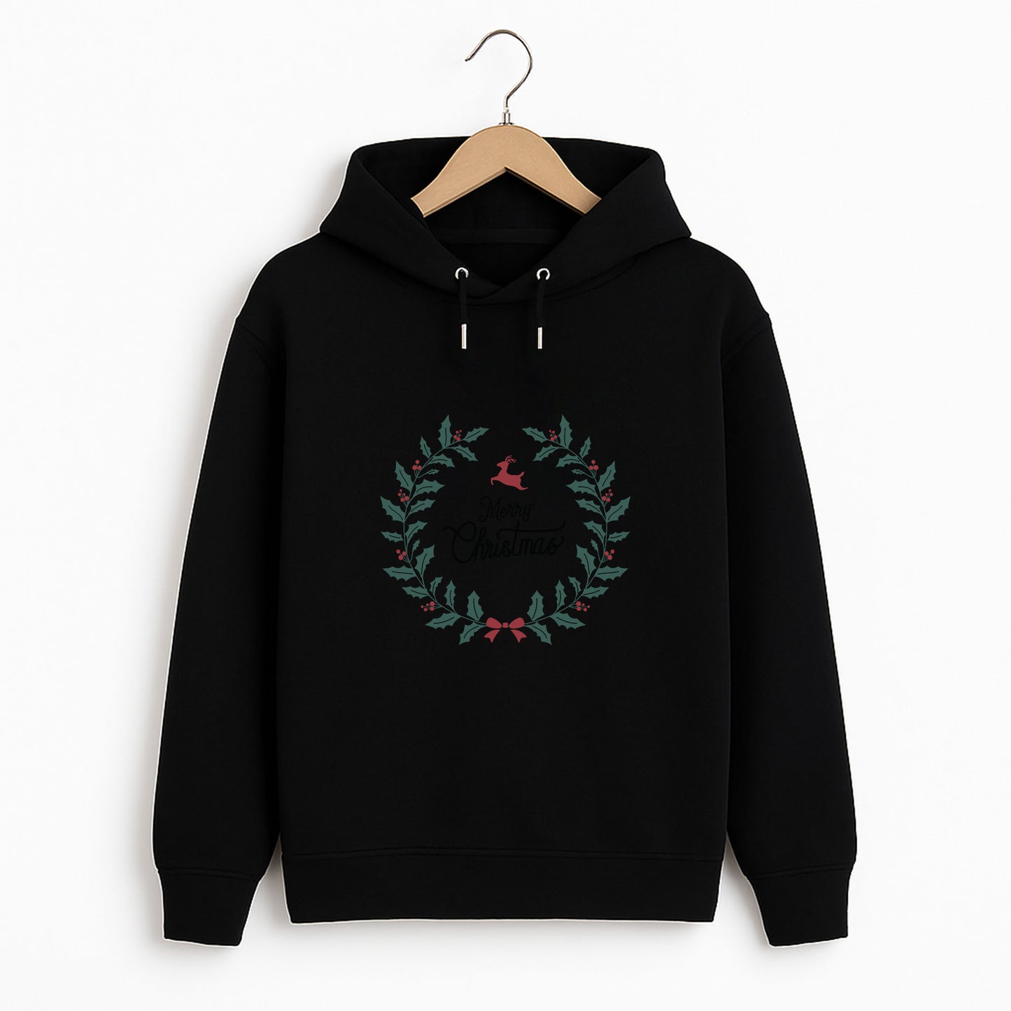 Minimal Noel Çelengi Geyik Desenli Yetişkin Sweatshirt