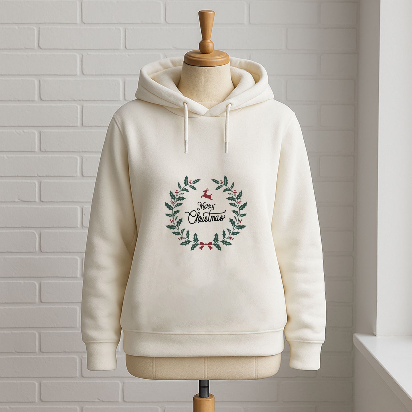 Minimal Noel Çelengi Geyik Desenli Yetişkin Sweatshirt
