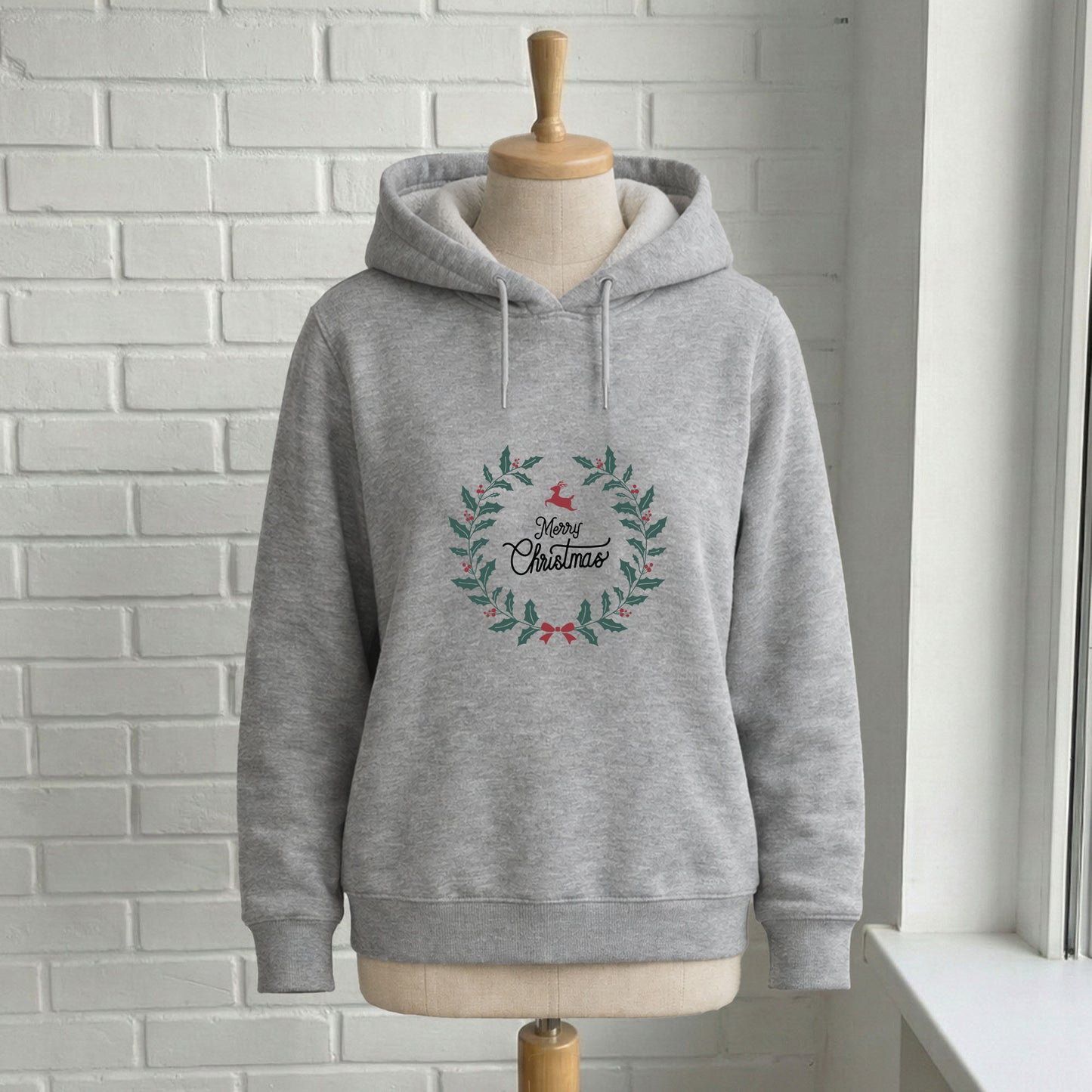 Minimal Noel Çelengi Geyik Desenli Yetişkin Sweatshirt