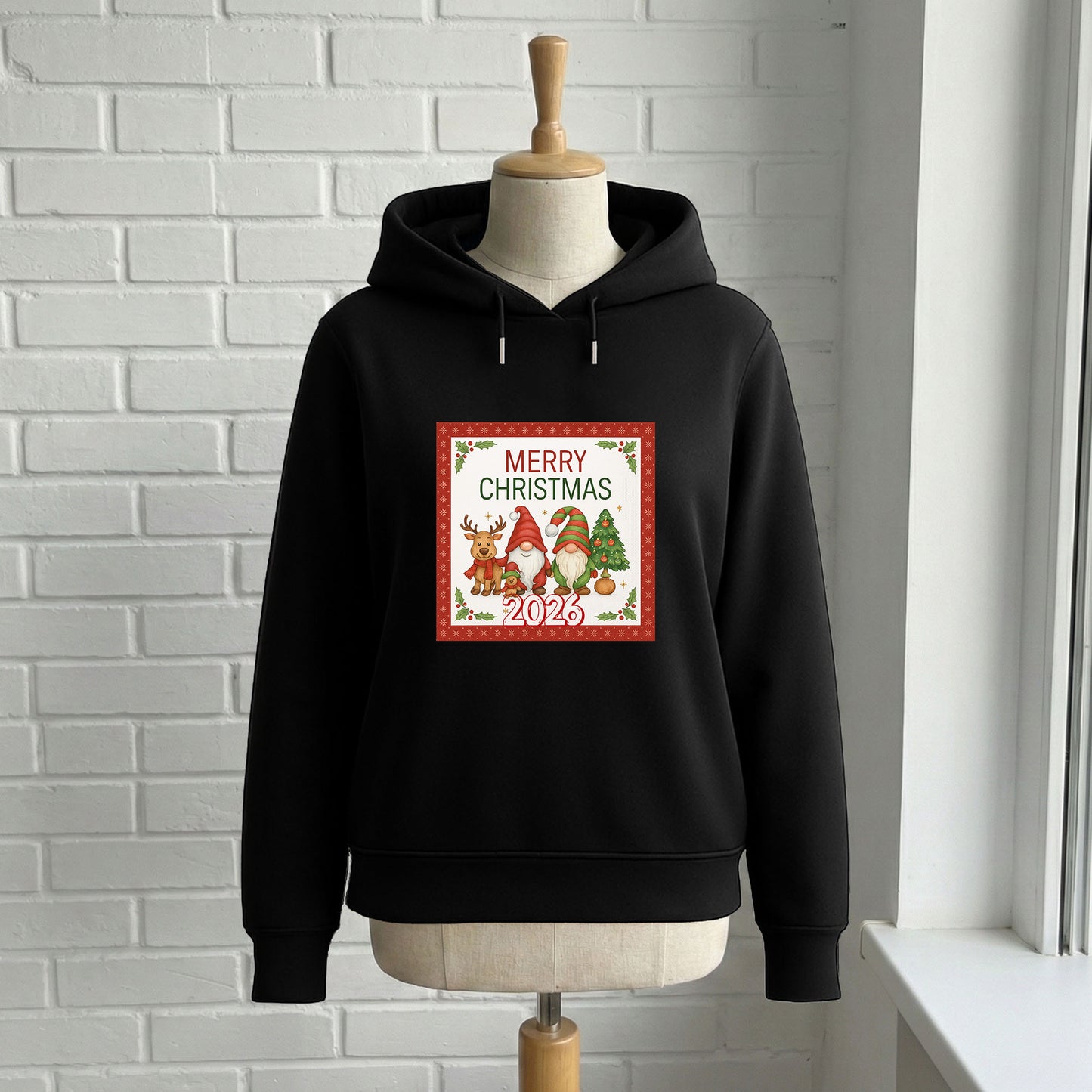 Merry Christmas 2026 Cüce ve Geyik Desenli Yılbaşı Yetişkin Sweatshirt