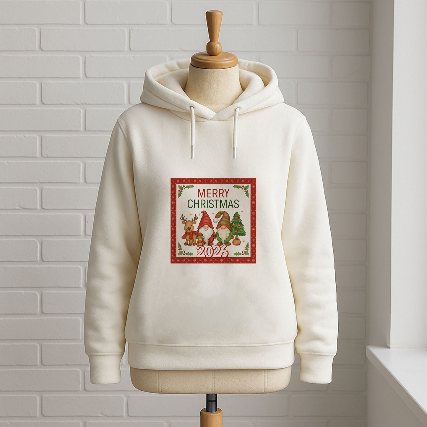Merry Christmas 2026 Cüce ve Geyik Desenli Yılbaşı Yetişkin Sweatshirt