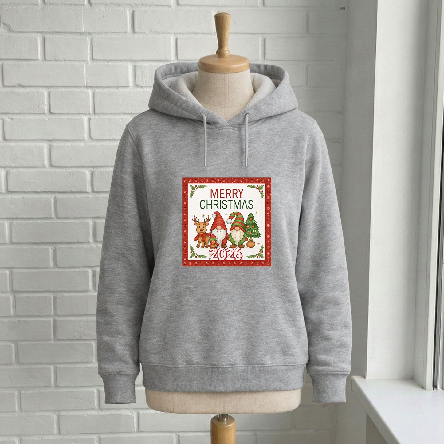 Merry Christmas 2026 Cüce ve Geyik Desenli Yılbaşı Yetişkin Sweatshirt