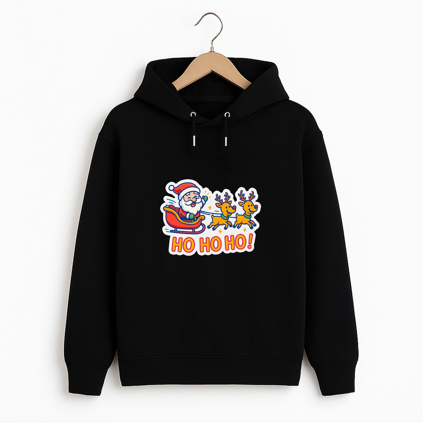 Ho Ho Ho Noel Baba ve Geyik Desenli Yılbaşı Yetişkin Sweatshirt