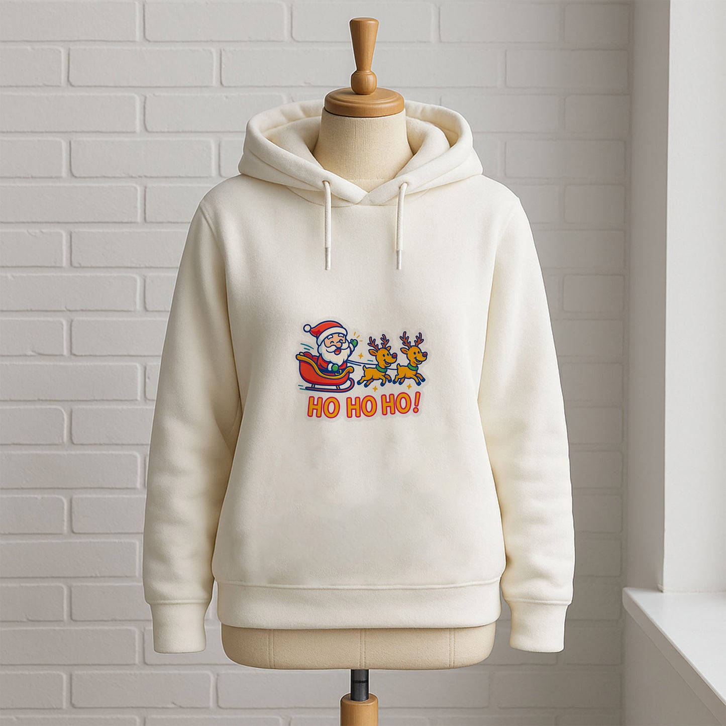 Ho Ho Ho Noel Baba ve Geyik Desenli Yılbaşı Yetişkin Sweatshirt