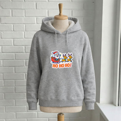 Ho Ho Ho Noel Baba ve Geyik Desenli Yılbaşı Yetişkin Sweatshirt