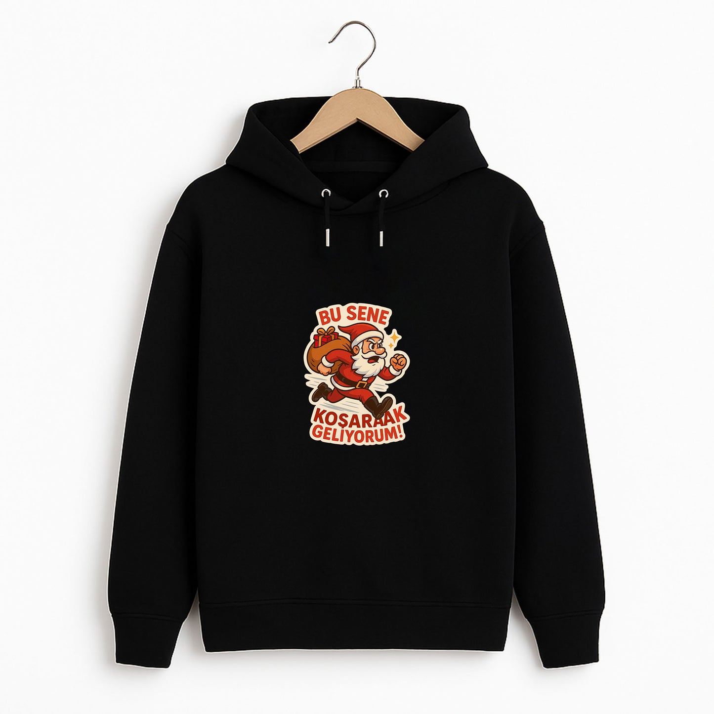 Bu Sene Koşarak Geliyorum Noel Baba Baskılı Yılbaşı Sweatshirt