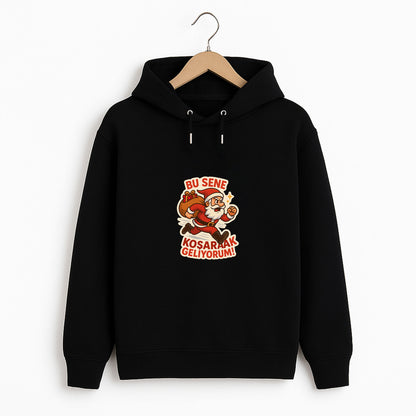 Bu Sene Koşarak Geliyorum Noel Baba Baskılı Yılbaşı Sweatshirt
