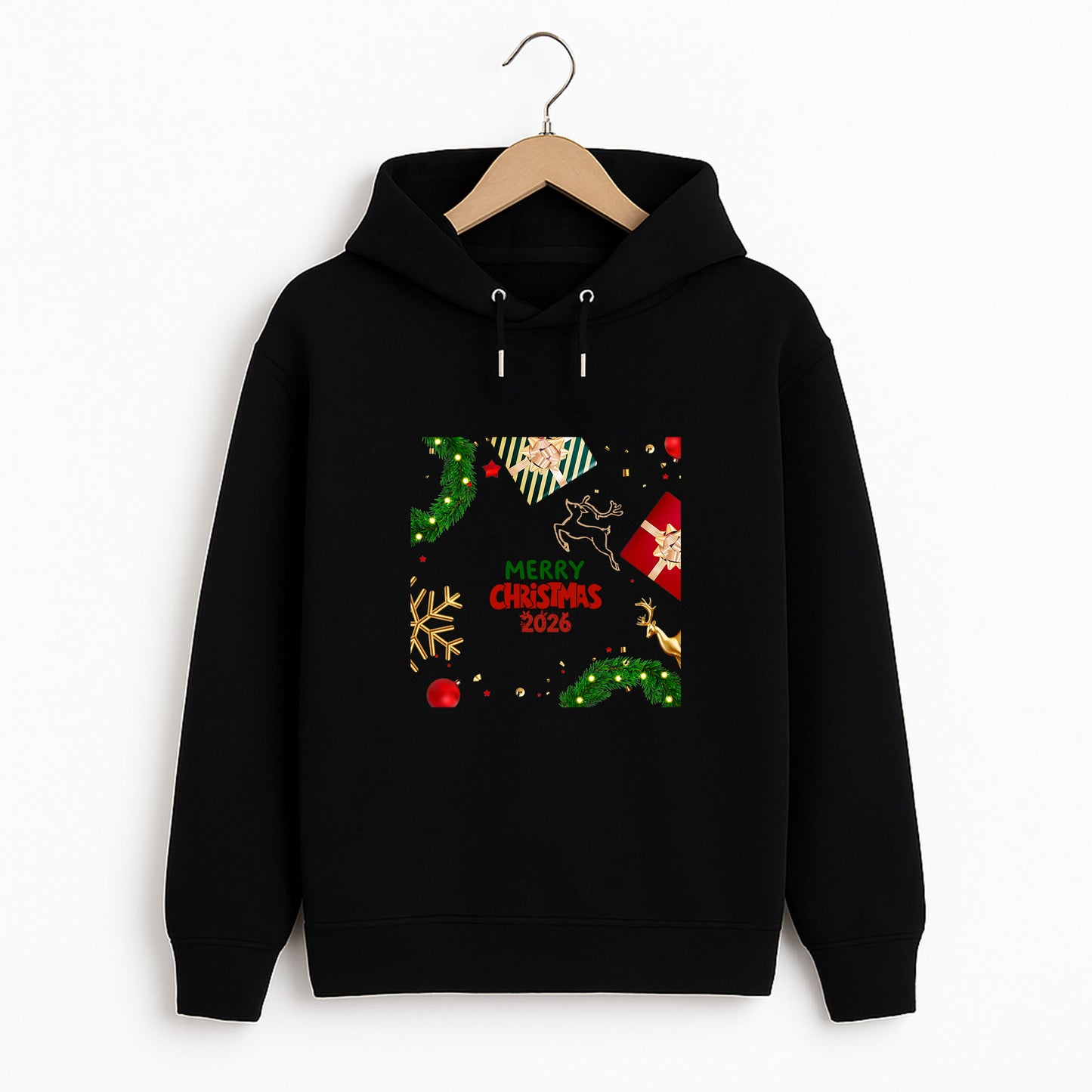 Merry Christmas 2026 Yılbaşı Temalı Çam Dalı ve Hediye Desenli Sweatshirt