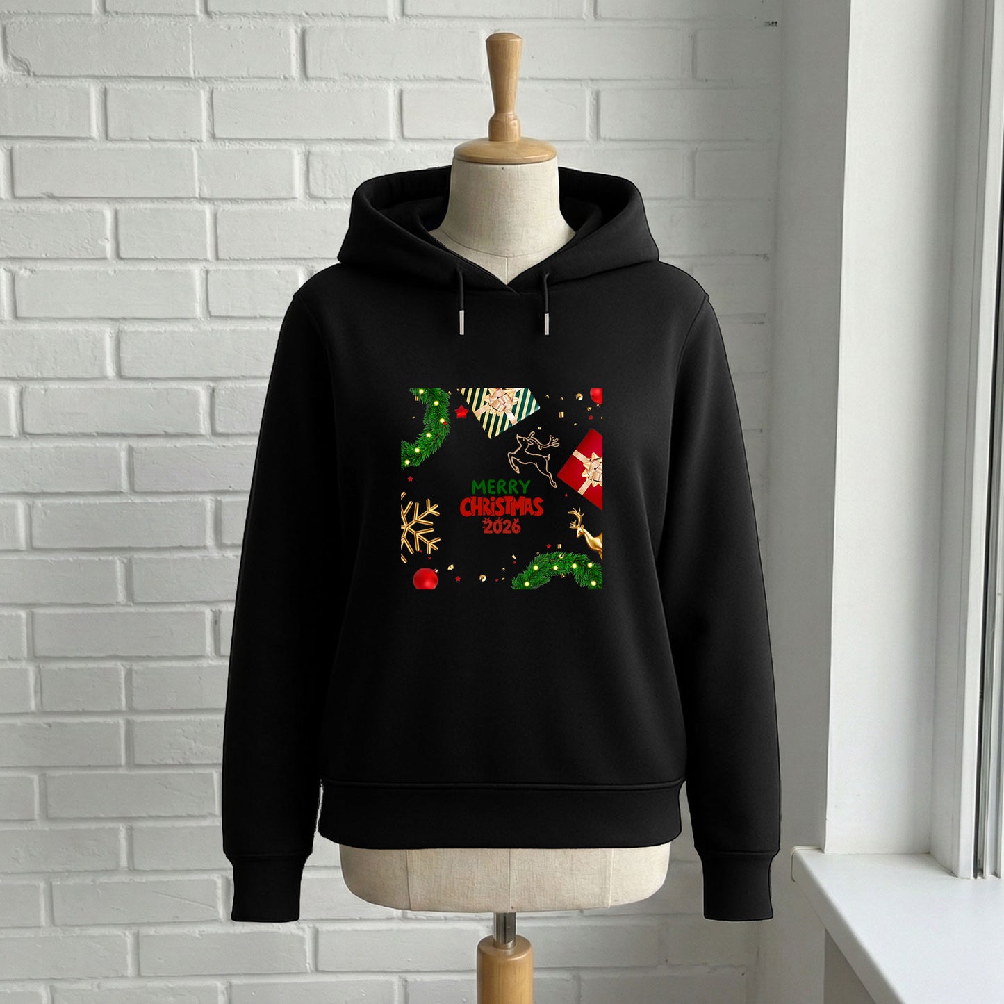 Merry Christmas 2026 Yılbaşı Temalı Çam Dalı ve Hediye Desenli Sweatshirt