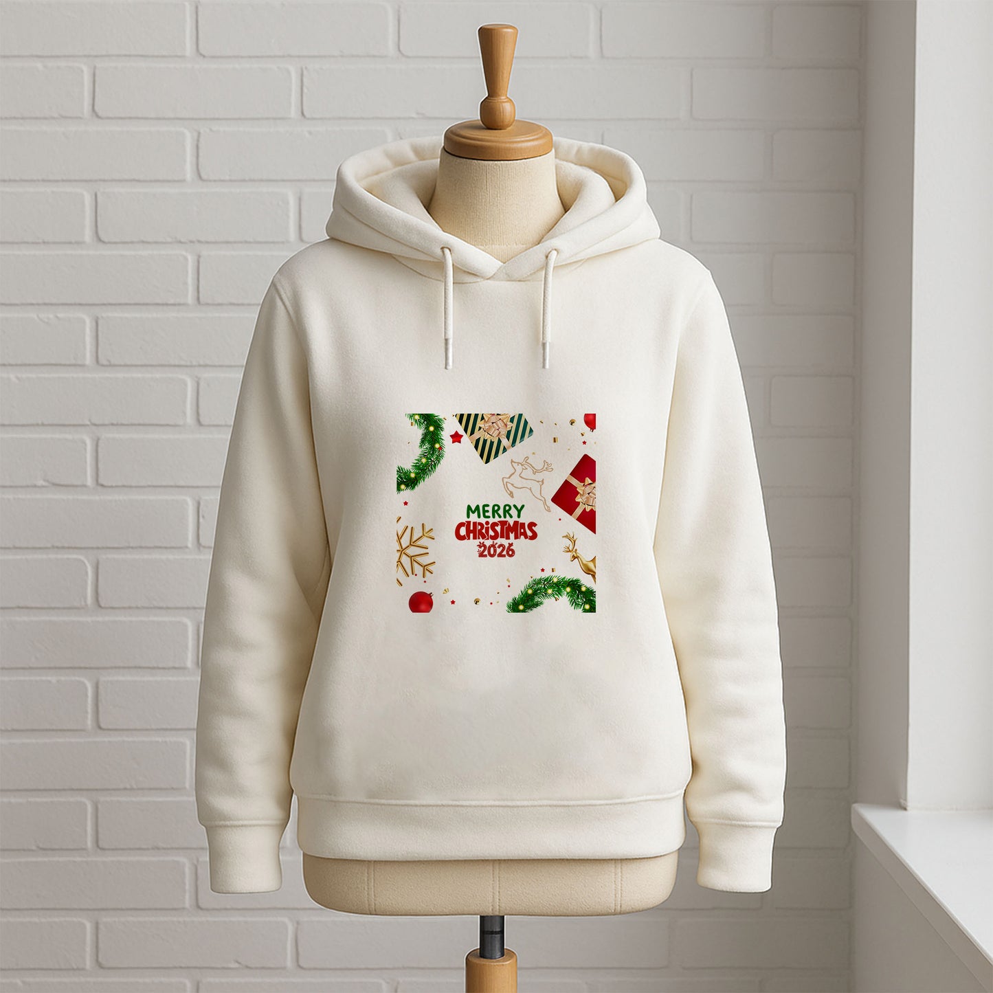 Merry Christmas 2026 Yılbaşı Temalı Çam Dalı ve Hediye Desenli Sweatshirt