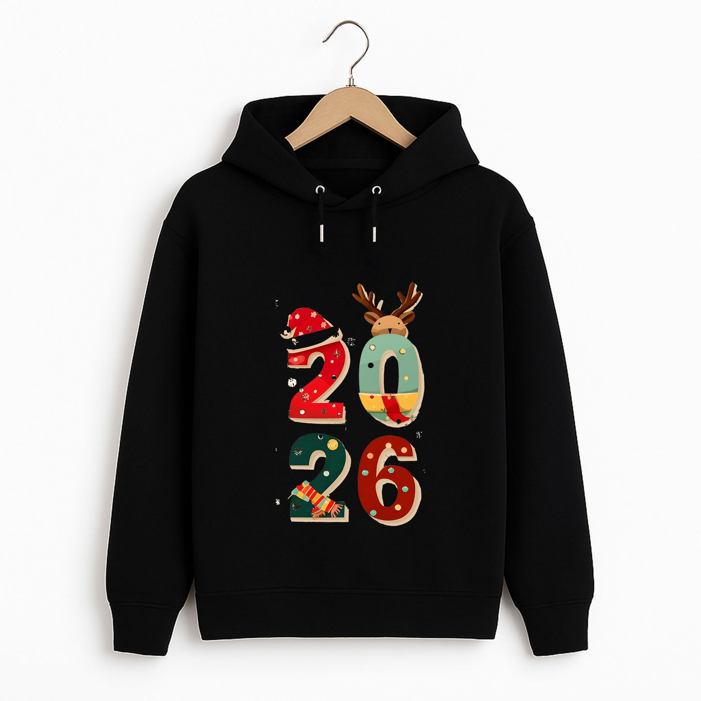 2026 Yılbaşı Rakam Tasarımlı Geyik Detaylı Sweatshirt